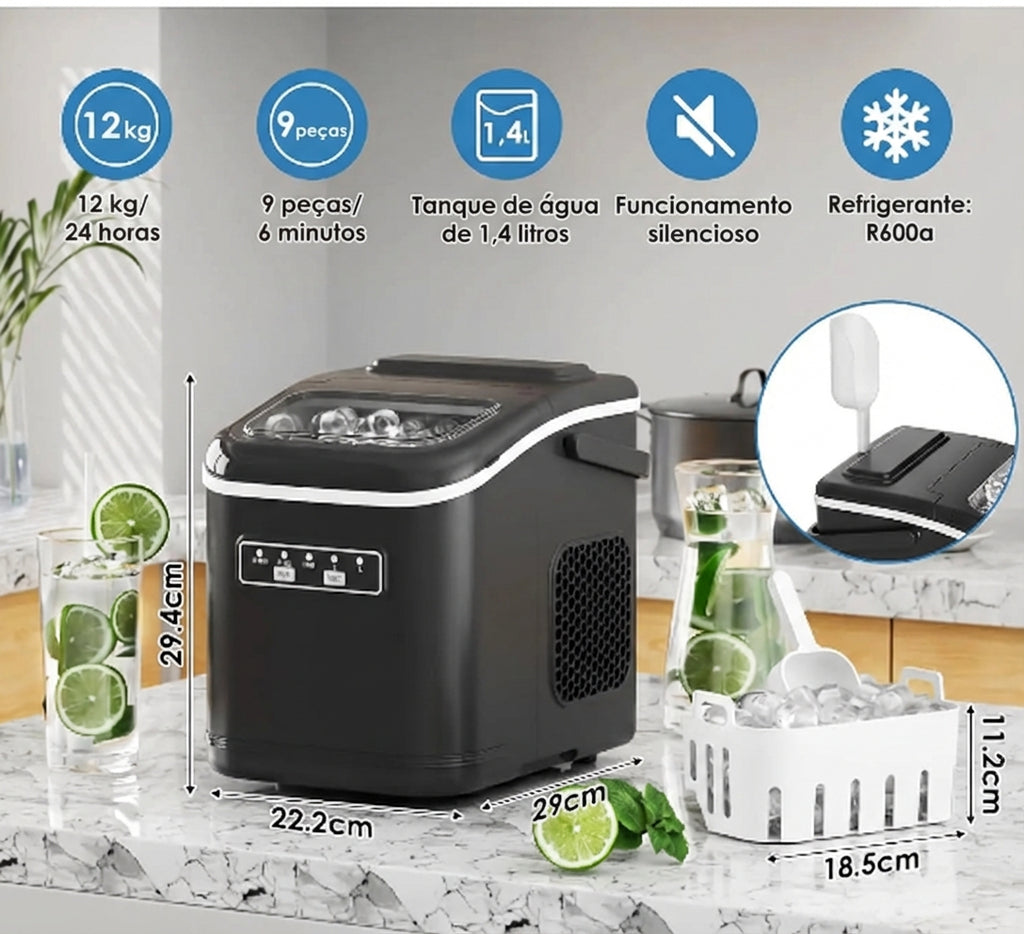 🧊Máquina de Gelo Compacta – Gelo Pronto em Minutos