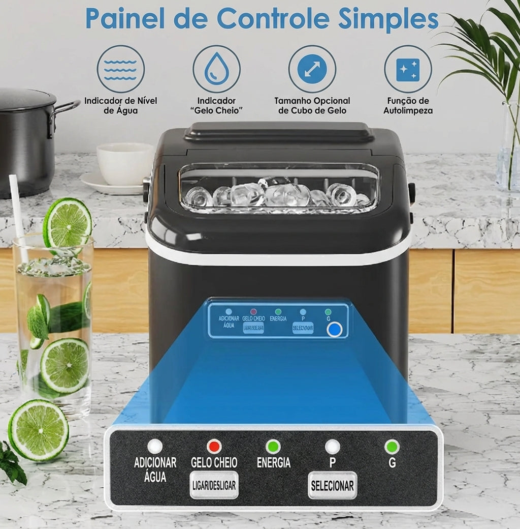 🧊Máquina de Gelo Compacta – Gelo Pronto em Minutos