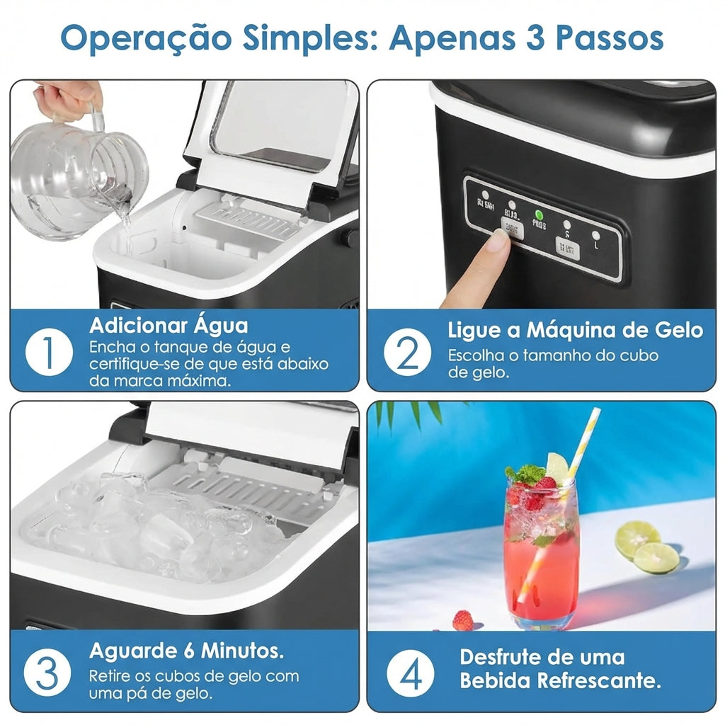 🧊Máquina de Gelo Compacta – Gelo Pronto em Minutos