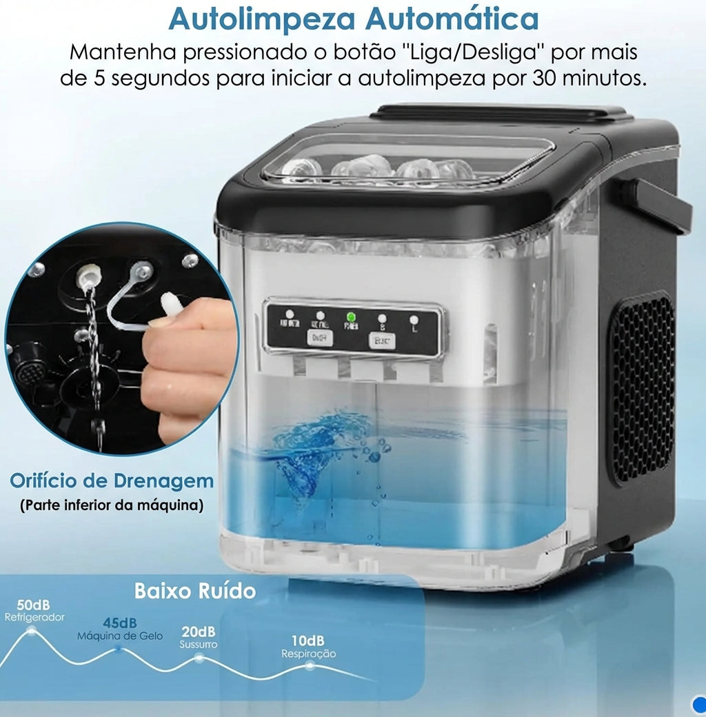🧊Máquina de Gelo Compacta – Gelo Pronto em Minutos