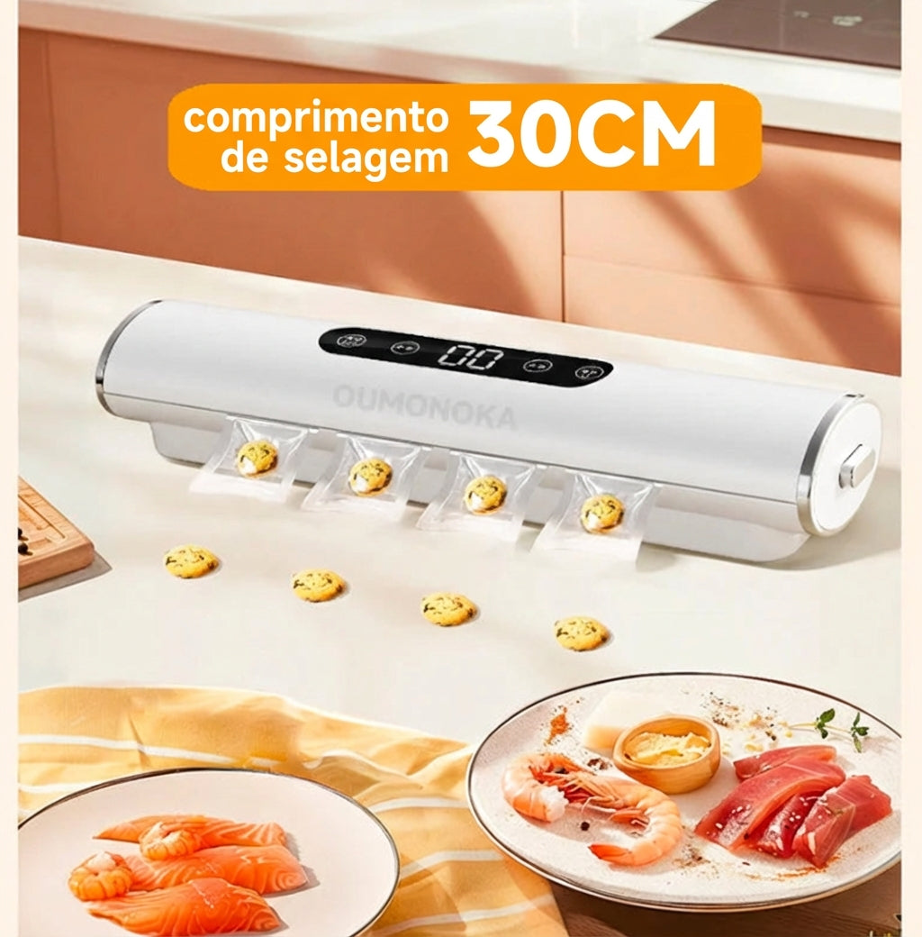 Seladora a Vácuo Profissional Portátil - Conserve Alimentos por até 5x mais tempo (Bivolt + Brinde Sacos)