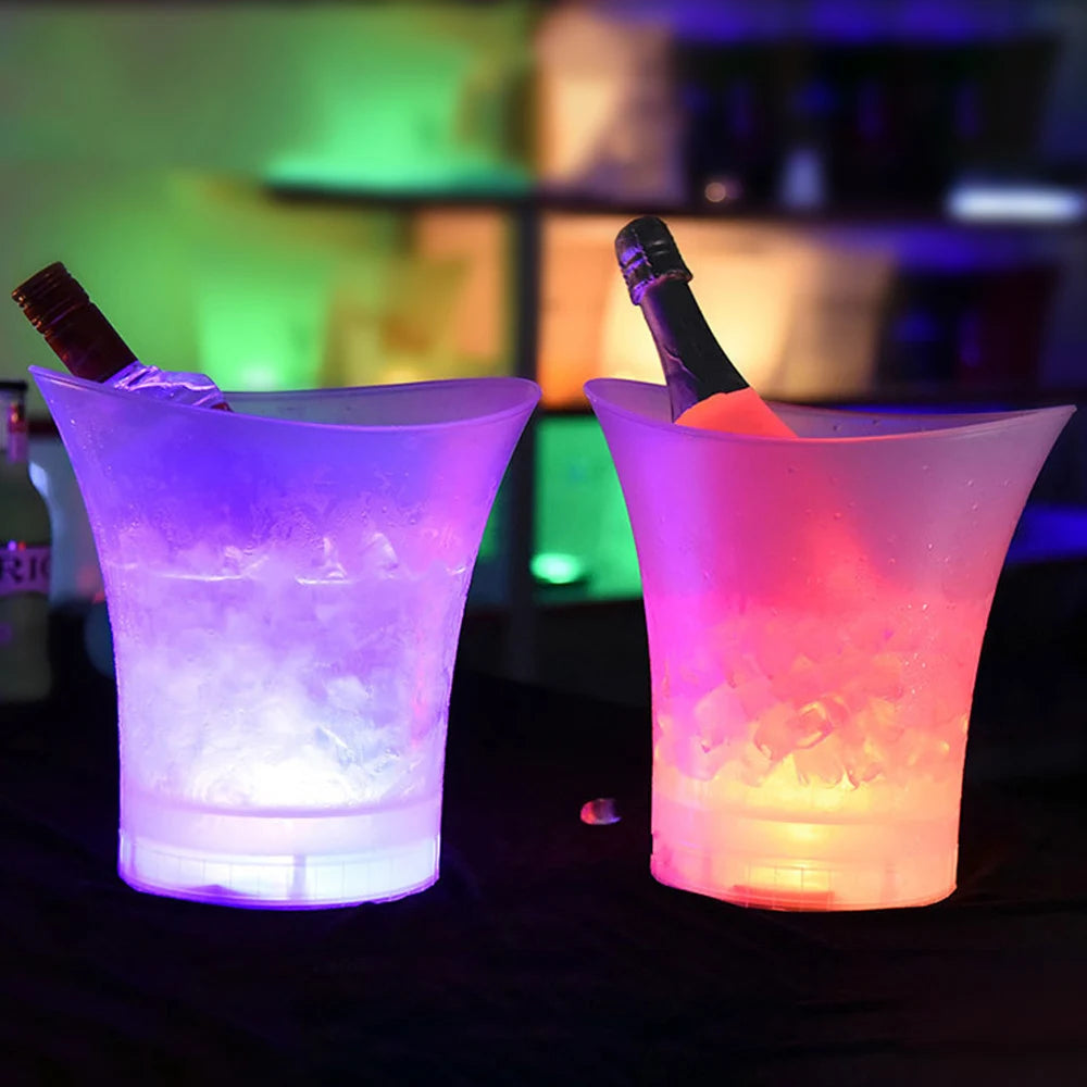 New Waterproof Plastic LED Ice Bucket Champagne Beer Bucket LED Light Up 5L Bars Night Party 4 Color LED Bars Nightclubs