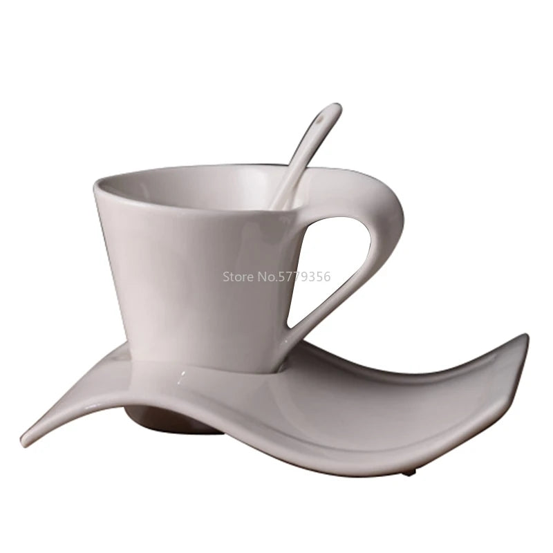 70-220Ml Ceramic Coffee Cup Set Creative Wave Milk Mug and Saucer Set European Couple Tea Cup Set Water Cups