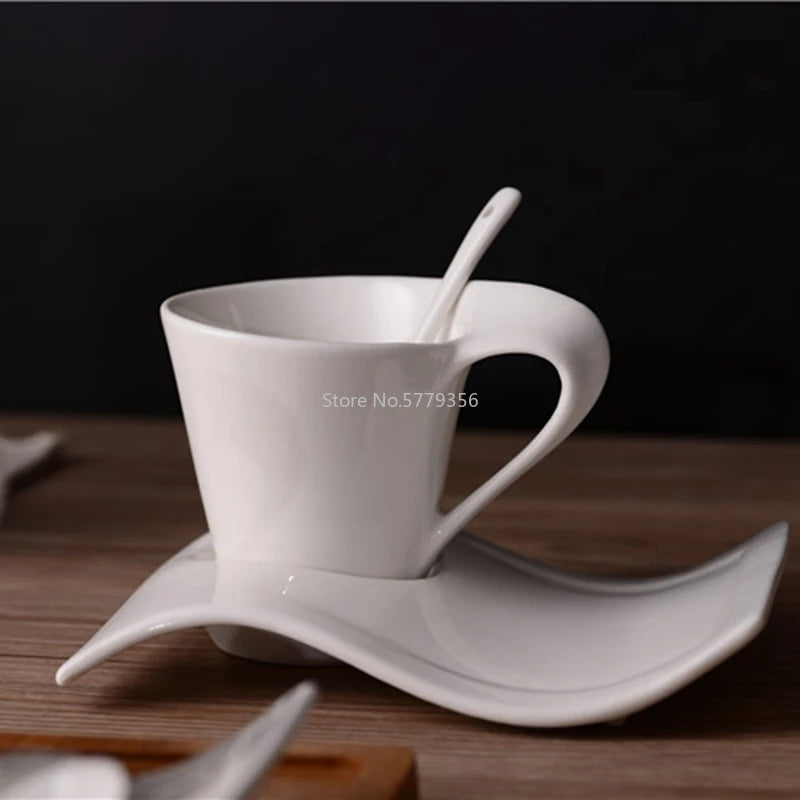 70-220Ml Ceramic Coffee Cup Set Creative Wave Milk Mug and Saucer Set European Couple Tea Cup Set Water Cups