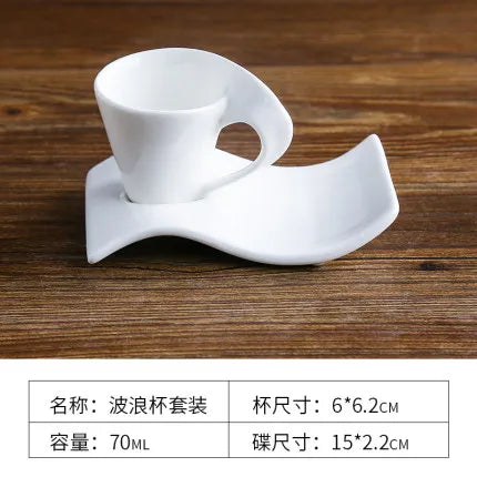 70-220Ml Ceramic Coffee Cup Set Creative Wave Milk Mug and Saucer Set European Couple Tea Cup Set Water Cups