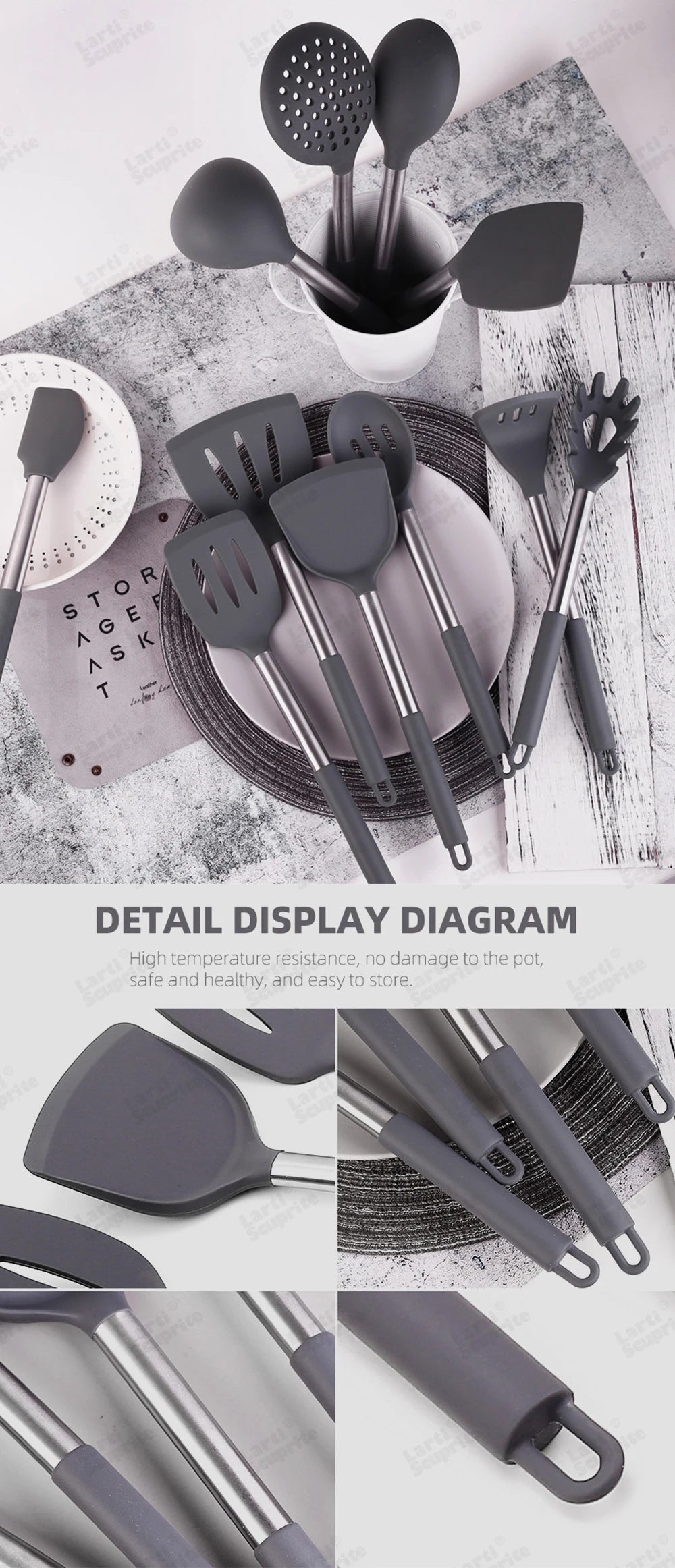 1 Pcs Silicone Kitchenware Kitchen Accessories Cooking Utensils Spatula Turner Heat-resistant Soup Spoon Shovel Pasta Colander