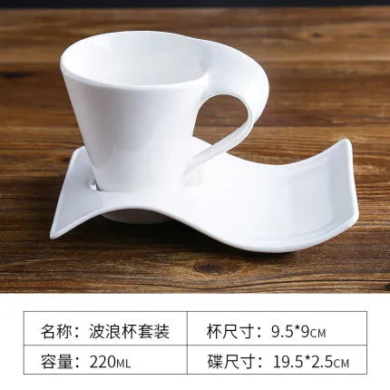 70-220Ml Ceramic Coffee Cup Set Creative Wave Milk Mug and Saucer Set European Couple Tea Cup Set Water Cups