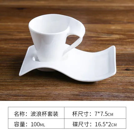 70-220Ml Ceramic Coffee Cup Set Creative Wave Milk Mug and Saucer Set European Couple Tea Cup Set Water Cups