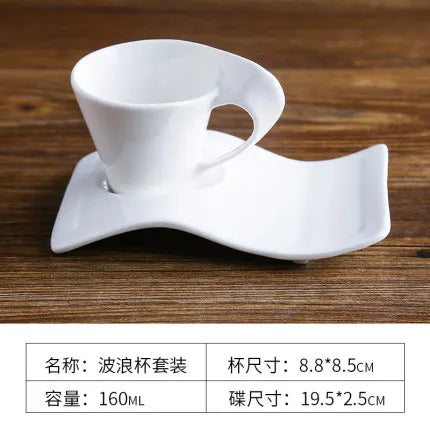 70-220Ml Ceramic Coffee Cup Set Creative Wave Milk Mug and Saucer Set European Couple Tea Cup Set Water Cups