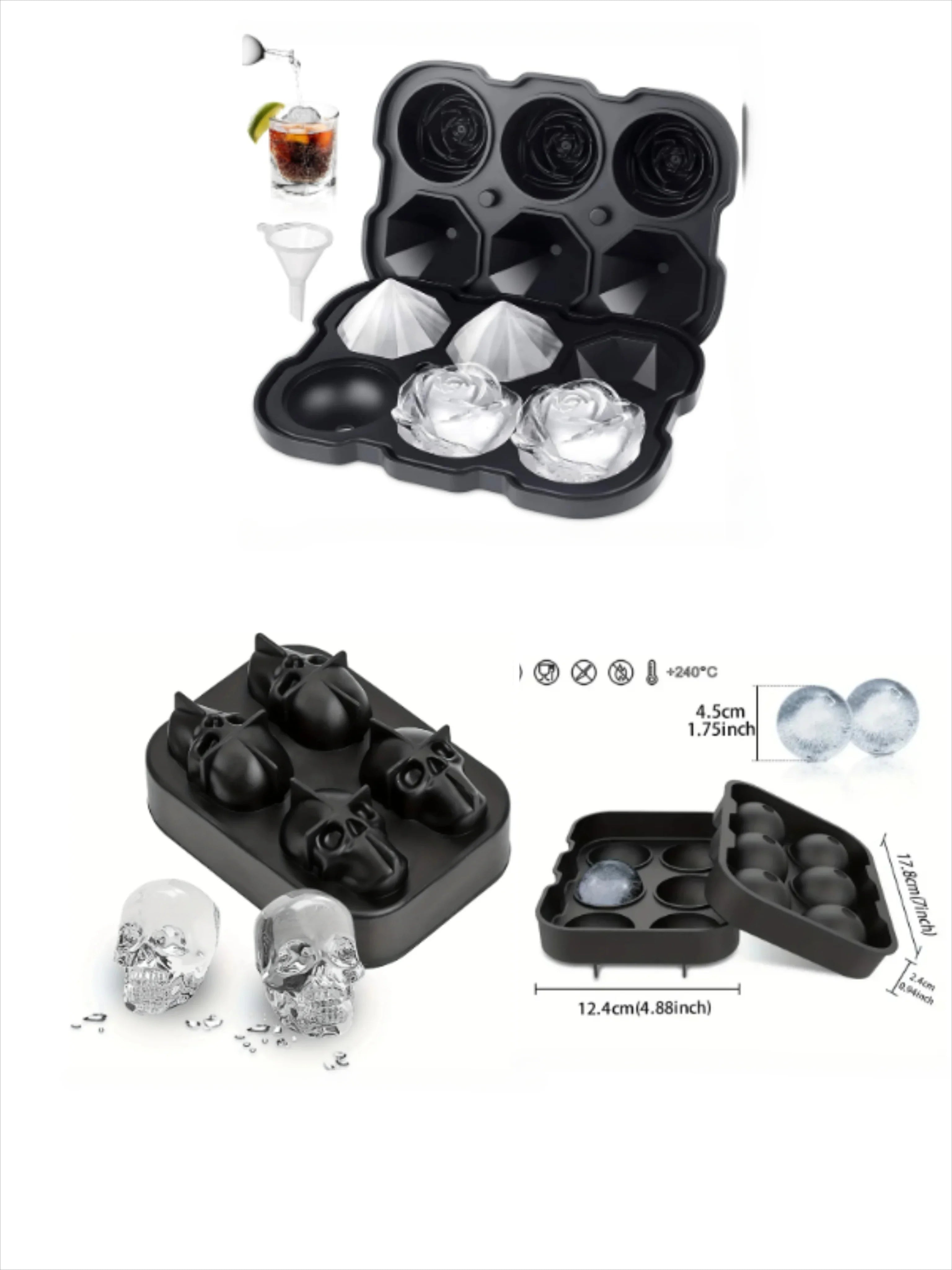 Food Grade Silicone Square Round Ice Cube Maker Diamond Rose Shaped Ice Cube Mold High Quality Ice Cube Tray for Making Drinks