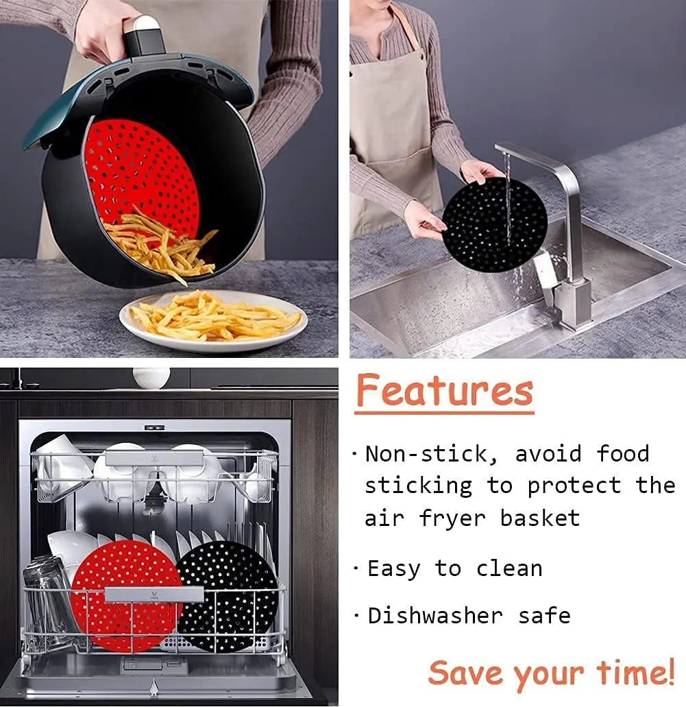 Air Fryer Silicone Pot Thick Reusable Silicone Square Air Fryer Liners Replacement of Parchment Liner Paper Air Fryer Basket