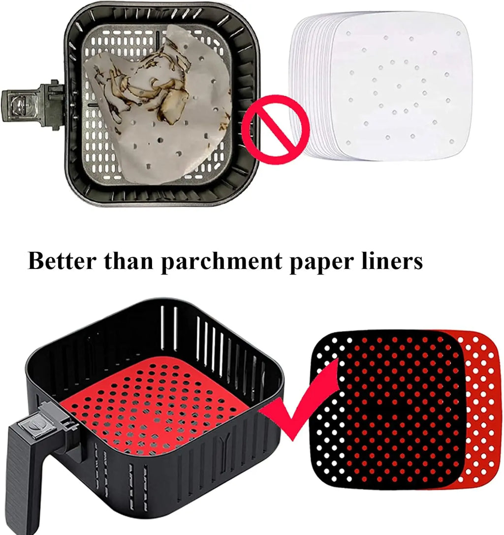 Air Fryer Silicone Pot Thick Reusable Silicone Square Air Fryer Liners Replacement of Parchment Liner Paper Air Fryer Basket