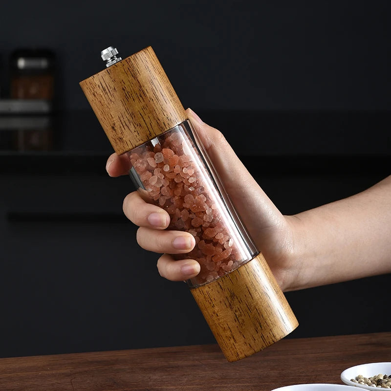 Salt and Pepper Grinder 2 in 1 Manual Wood Salt Pepper Mills with Adjustable Ceramic Grinding Spice Mill Kitchen Tool