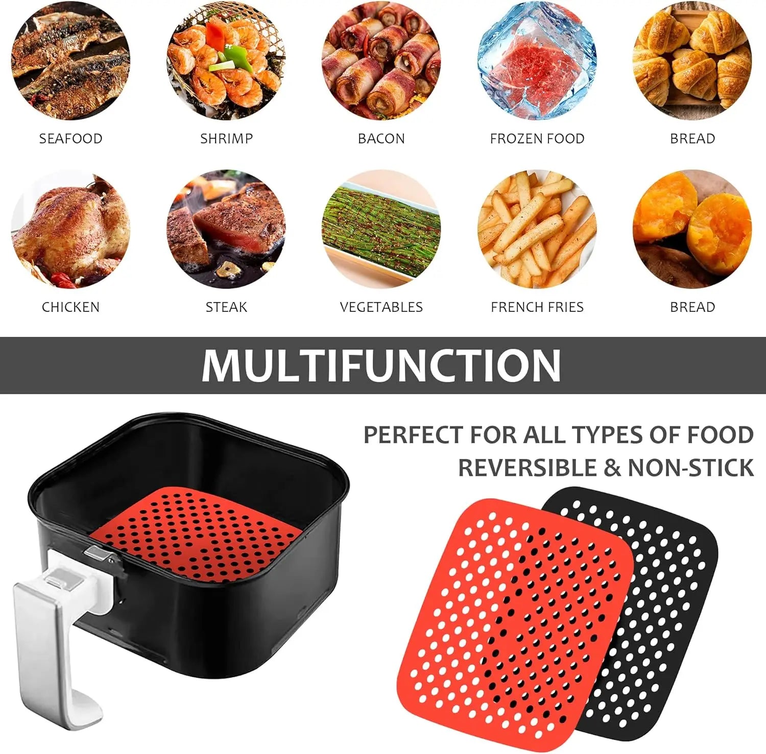 Air Fryer Silicone Pot Thick Reusable Silicone Square Air Fryer Liners Replacement of Parchment Liner Paper Air Fryer Basket