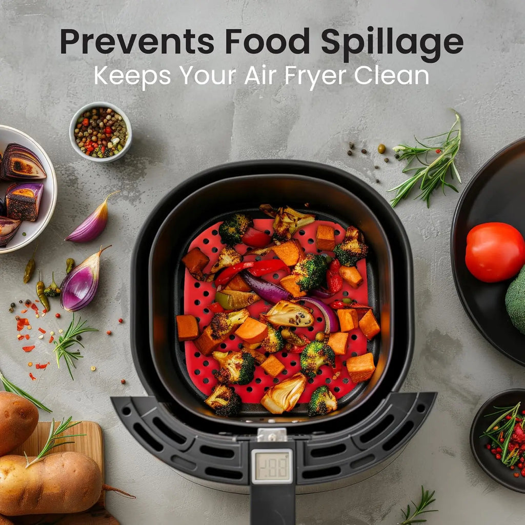 Air Fryer Silicone Pot Thick Reusable Silicone Square Air Fryer Liners Replacement of Parchment Liner Paper Air Fryer Basket