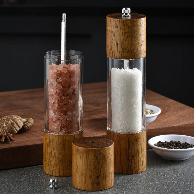 Salt and Pepper Grinder 2 in 1 Manual Wood Salt Pepper Mills with Adjustable Ceramic Grinding Spice Mill Kitchen Tool