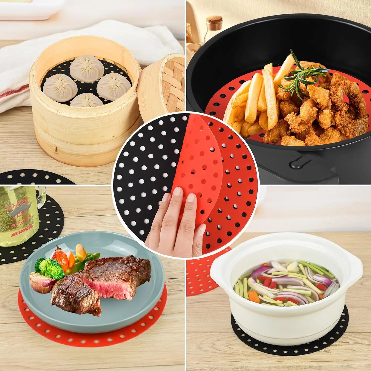 Air Fryer Silicone Pot Thick Reusable Silicone Square Air Fryer Liners Replacement of Parchment Liner Paper Air Fryer Basket