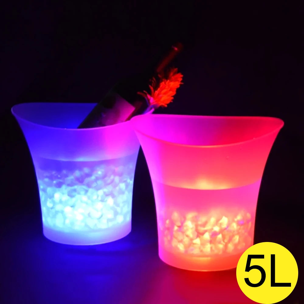 New Waterproof Plastic LED Ice Bucket Champagne Beer Bucket LED Light Up 5L Bars Night Party 4 Color LED Bars Nightclubs