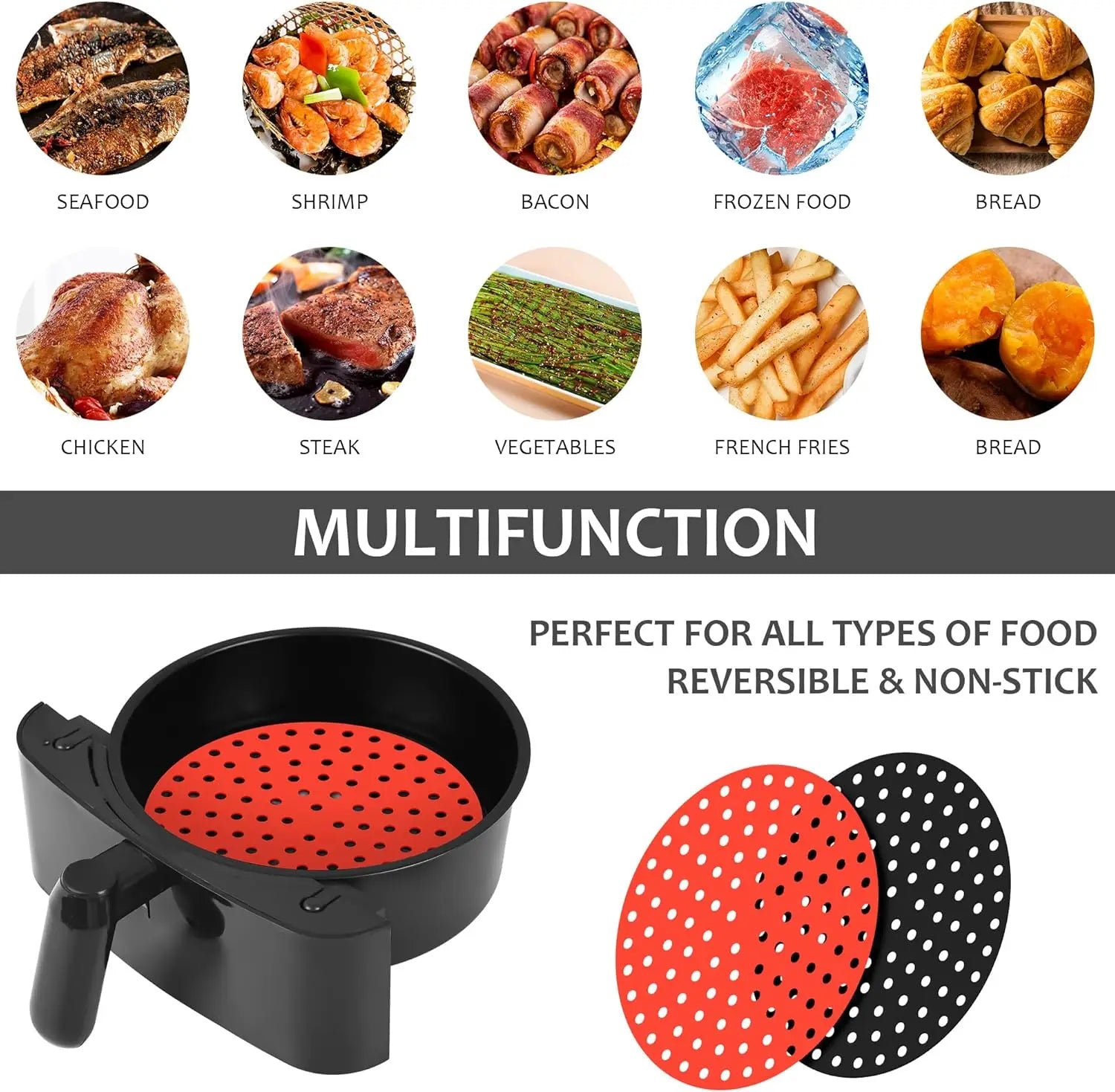 Air Fryer Silicone Pot Thick Reusable Silicone Square Air Fryer Liners Replacement of Parchment Liner Paper Air Fryer Basket